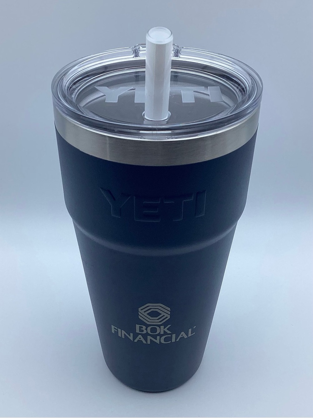 YETI Navy Blue 26 Oz. Rambler Tumbler W/ Straw & Company Logo